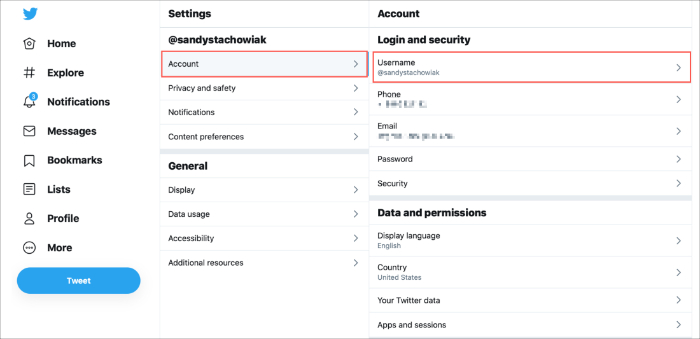 how to change twitter username